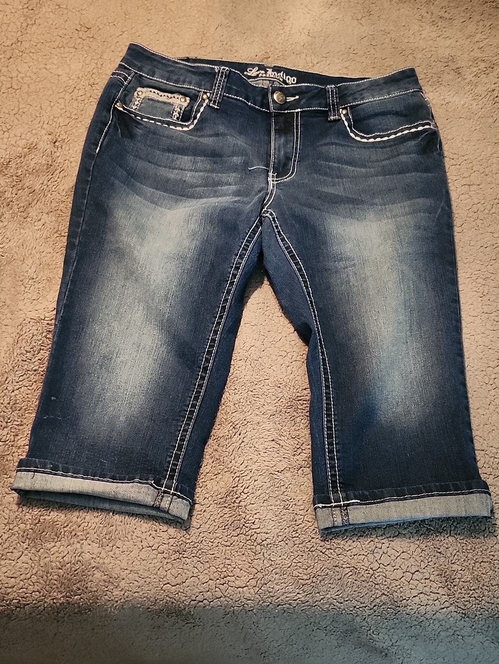 Love Indigo Dark Blue Cropped Jeans Ankle-Length